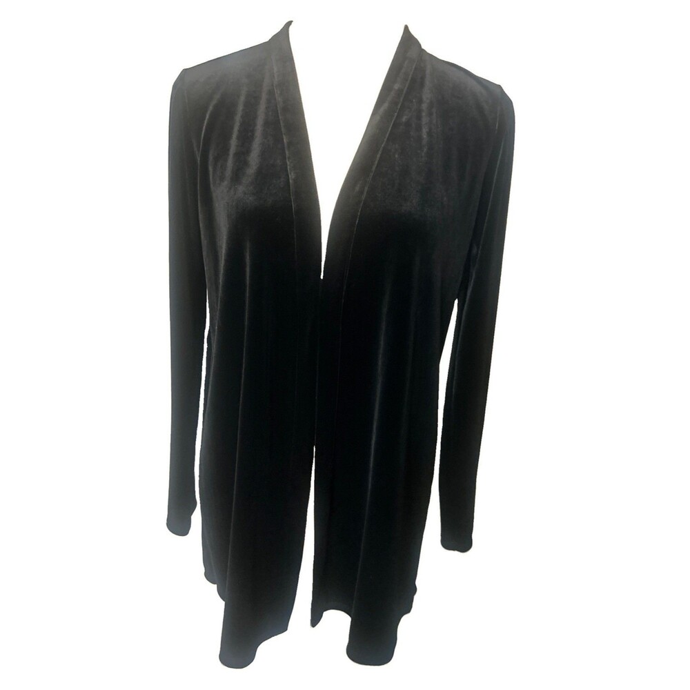 J Jill Wearver Collection  Womens XS Black Velvet Open Cardigan Casual Sweater
